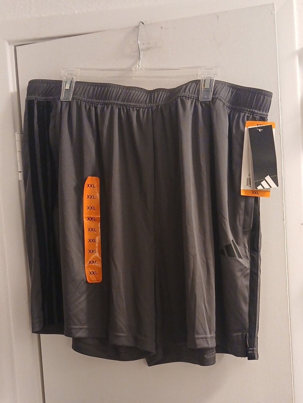 adidas Men’s Gray Athletic Shorts with Black Side Stripes